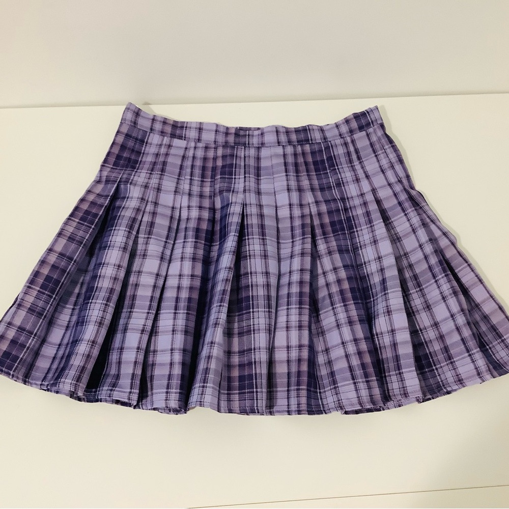 Mini Skirt Plaid  Pleated Trendy Chic Academia Purple Women's Skirt..XL (12)